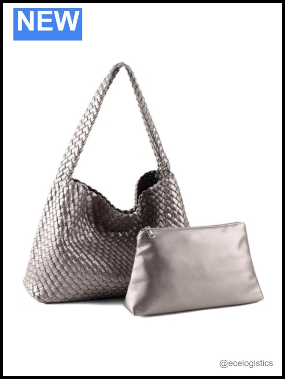 Woven Vegan Leather Hobo Tote with Pouch, Lightweight, Extra-Wide Strap